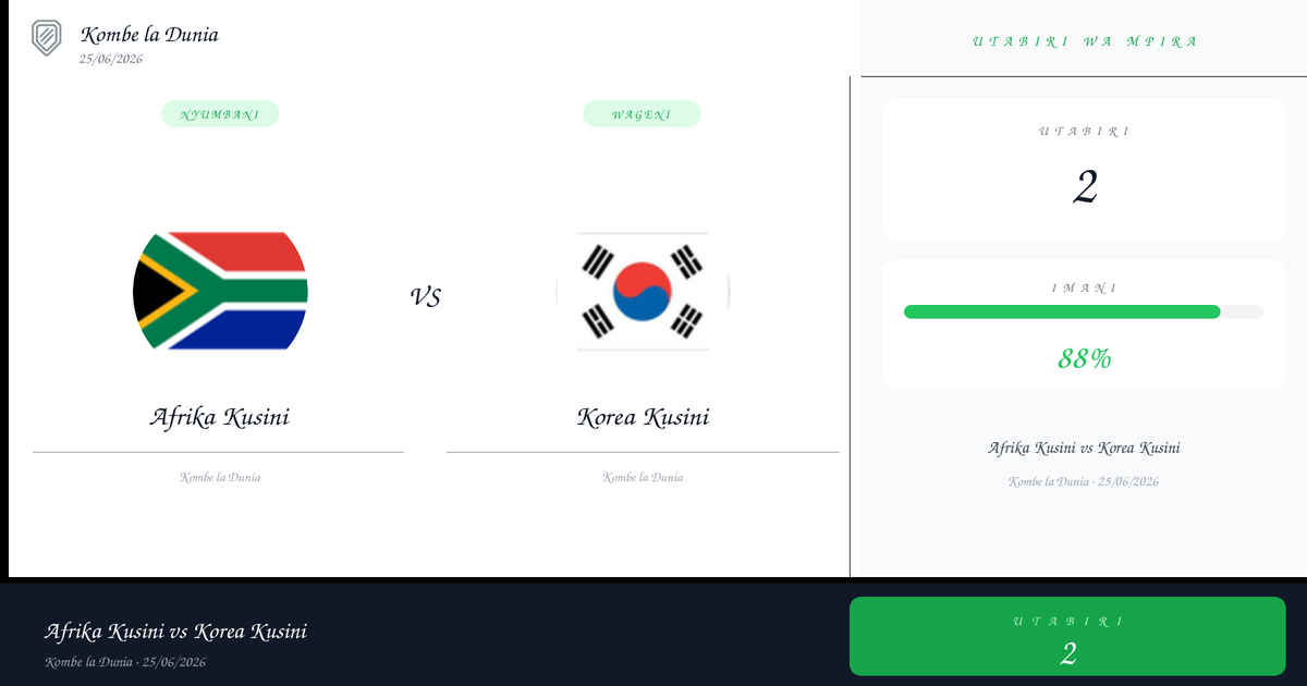 Afrika Kusini vs Korea Kusini — Utabiri | Kombe la Dunia | 25/06/2026