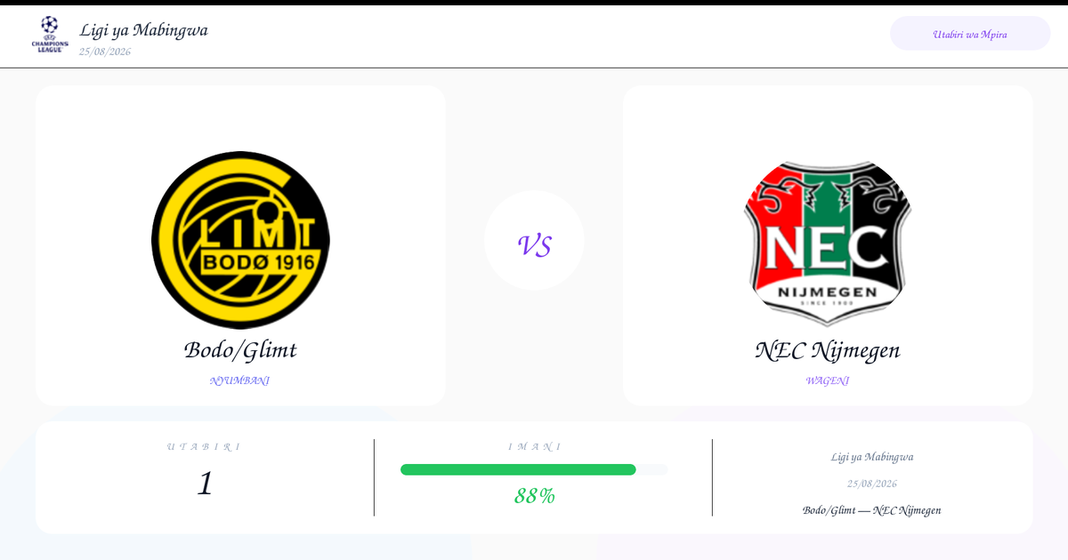 Utabiri wa Bure: Bodo/Glimt vs NEC Nijmegen | Ligi ya Mabingwa | 25/08/2026
