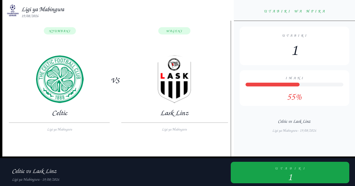 Celtic vs Lask Linz Utabiri na Uchambuzi | Ligi ya Mabingwa | 19/08/2026