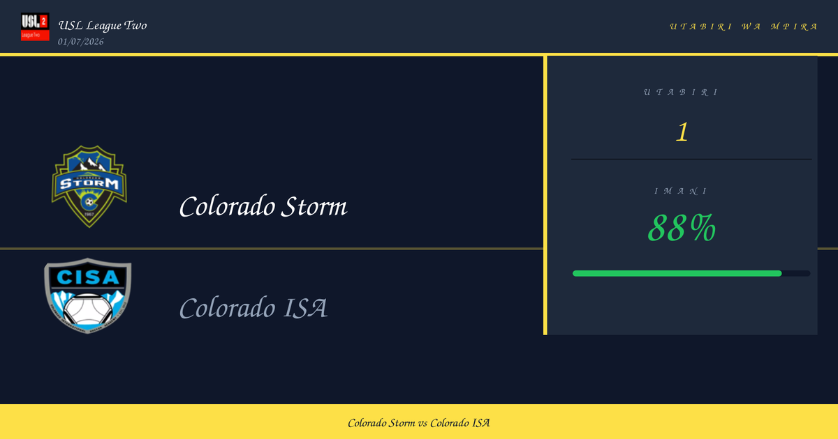 Utabiri: Colorado Storm vs Colorado ISA | USL League Two | 01/07/2026