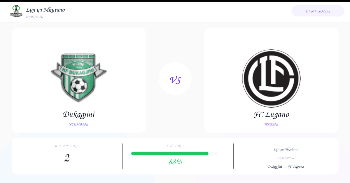 Utabiri wa Soka: Dukagjini vs FC Lugano | Ligi ya Mkutano | 29/07/2026