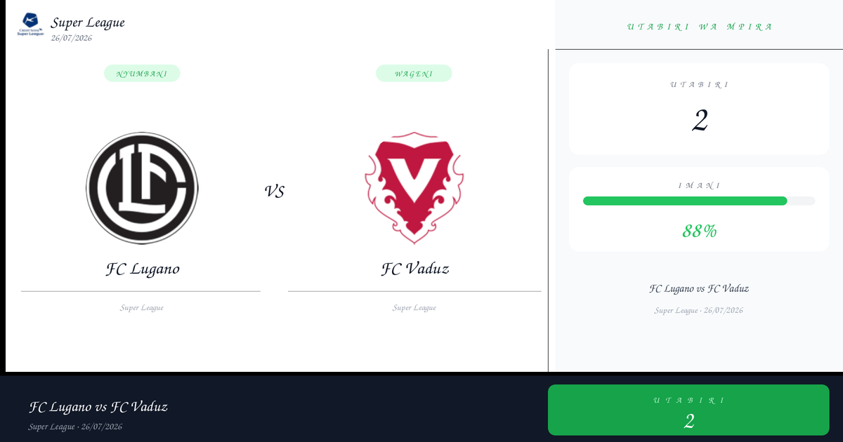 FC Lugano vs FC Vaduz — Utabiri | Super League | 26/07/2026