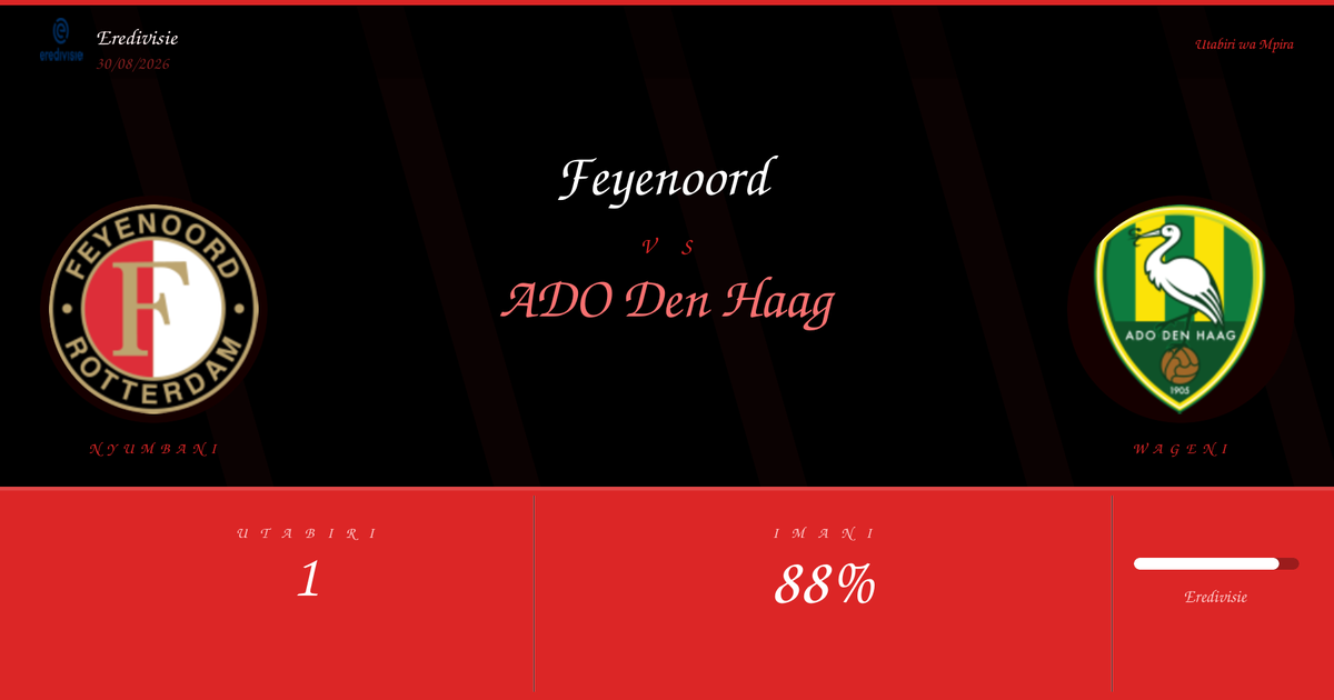 Utabiri wa Bure: Feyenoord vs ADO Den Haag | Eredivisie | 30/08/2026