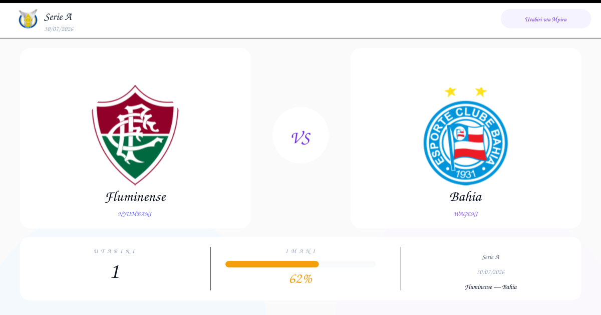 Utabiri: Fluminense vs Bahia | Serie A | 30/07/2026