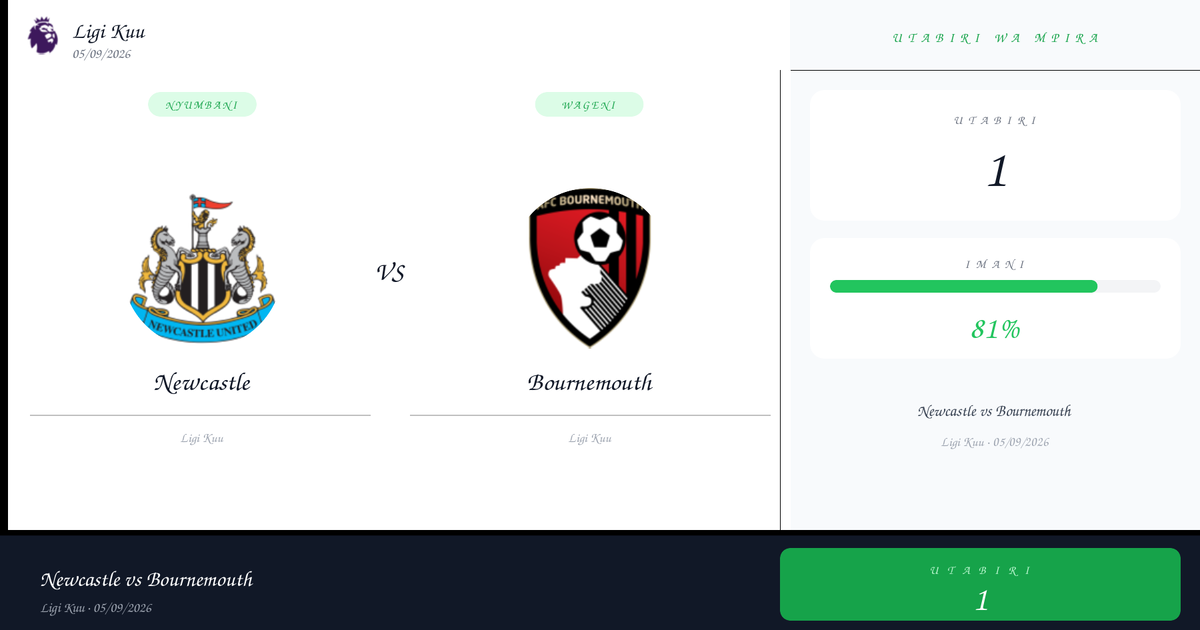 Newcastle vs Bournemouth — Utabiri | Ligi Kuu | 05/09/2026