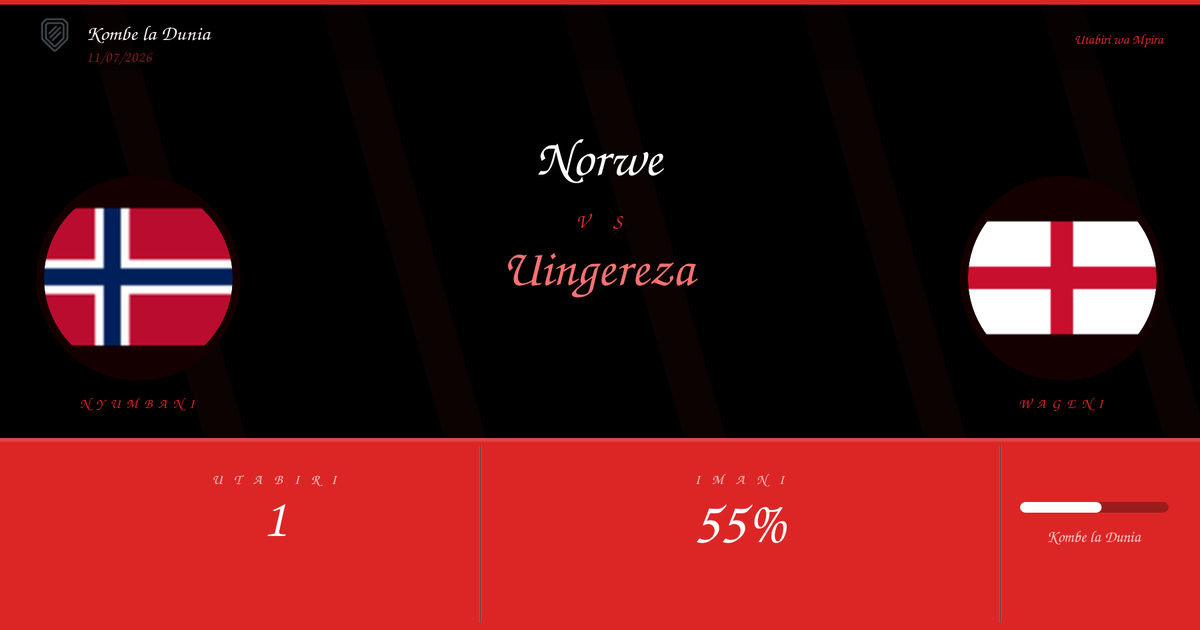 Norwe vs Uingereza — Utabiri | Kombe la Dunia | 11/07/2026