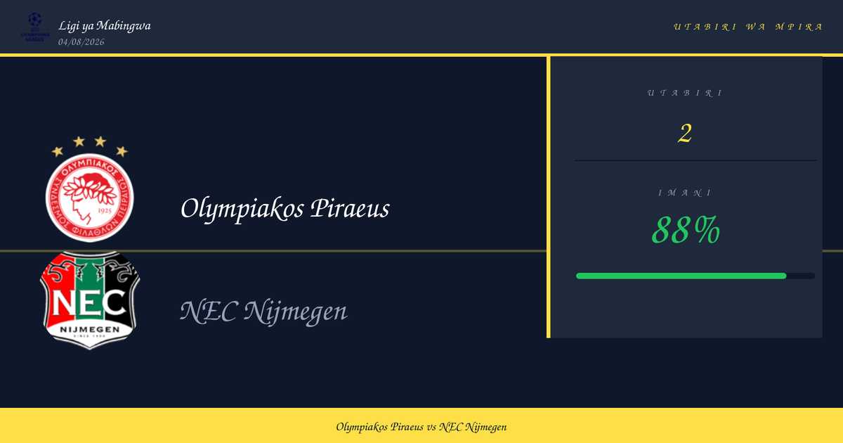 Olympiakos Piraeus vs NEC Nijmegen Utabiri na Uchambuzi | Ligi ya Mabingwa | 04/08/2026