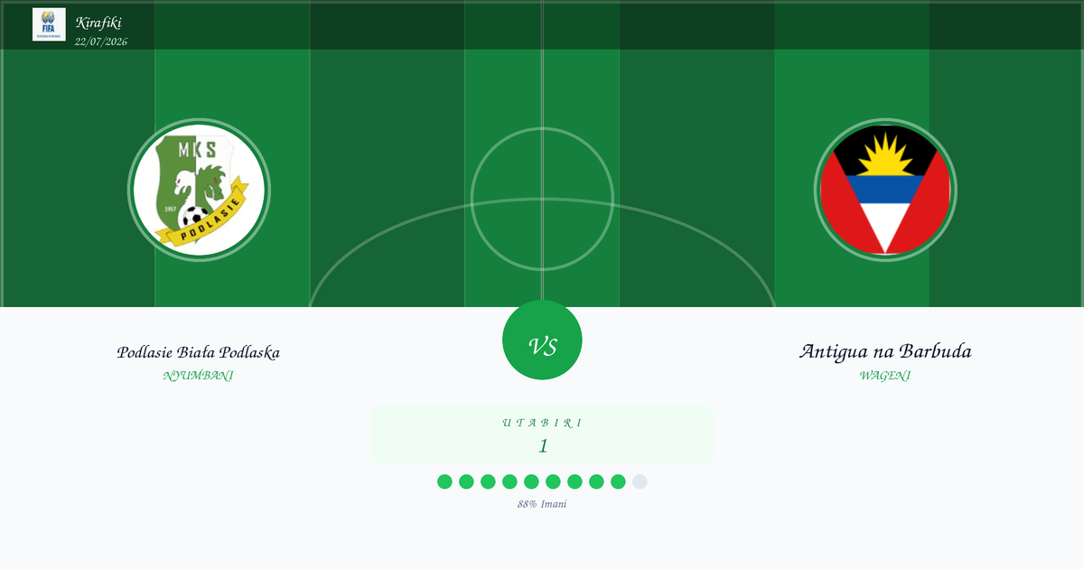 Utabiri wa Soka: Podlasie Biała Podlaska vs Antigua na Barbuda | Kirafiki | 22/07/2026