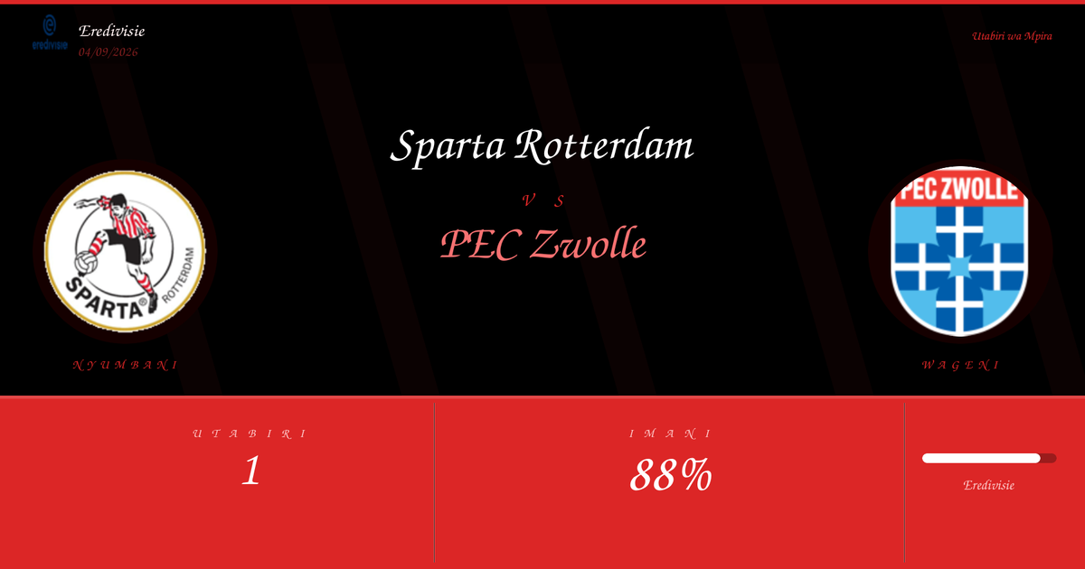 Utabiri wa Bure: Sparta Rotterdam vs PEC Zwolle | Eredivisie | 04/09/2026