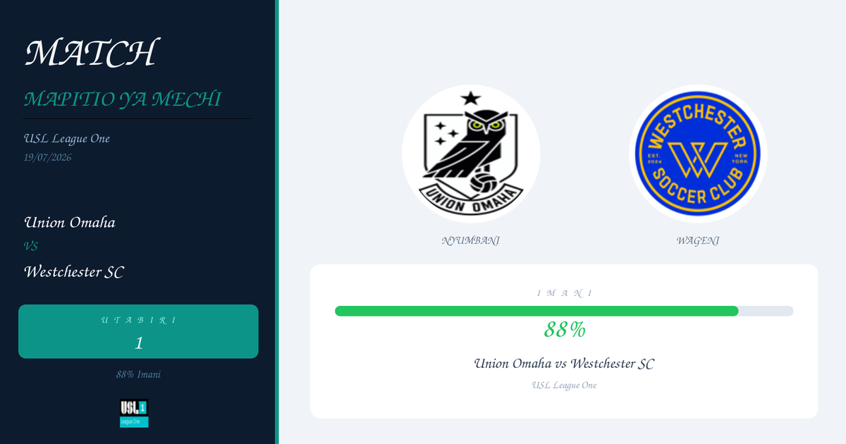 Union Omaha vs Westchester SC Utabiri na Uchambuzi | USL League One | 19/07/2026