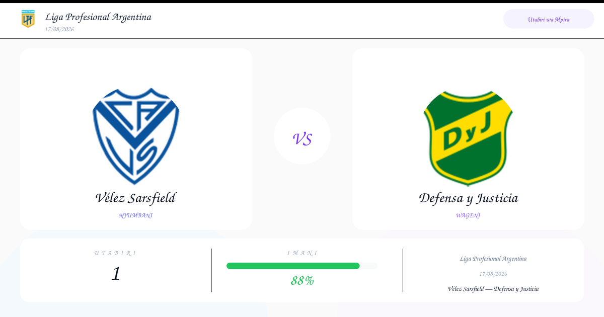 Vélez Sarsfield vs Defensa y Justicia — Utabiri | Liga Profesional Argentina | 17/08/2026